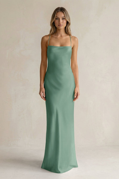 Sheath Satin Spaghetti Strap Bridesmaid Dress in Mint Green - KissProm Bridesmaid Dresses