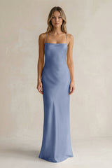 Sheath Satin Spaghetti Strap Bridesmaid Dress in Mist - KissProm Bridesmaid Dresses