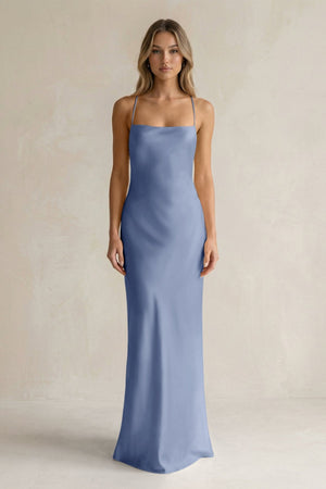 Sheath Satin Spaghetti Strap Bridesmaid Dress in Mist - KissProm Bridesmaid Dresses