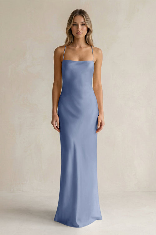 Sheath Satin Spaghetti Strap Bridesmaid Dress in Mist - KissProm Bridesmaid Dresses