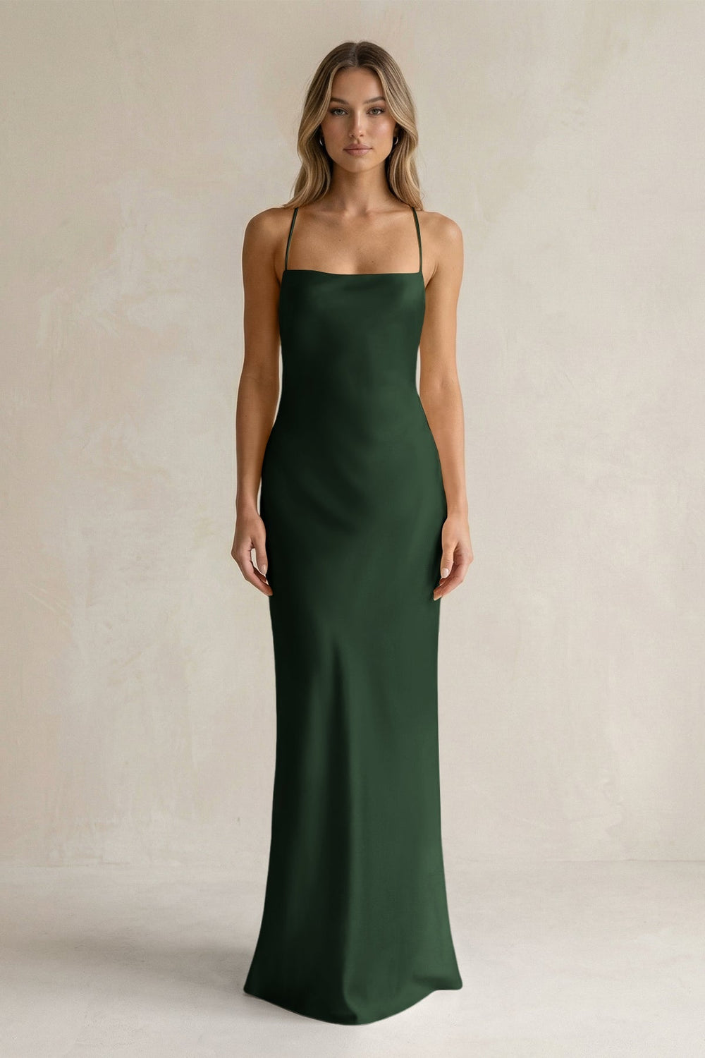 Sheath Satin Spaghetti Strap Bridesmaid Dress in Moss - KissProm Bridesmaid Dresses