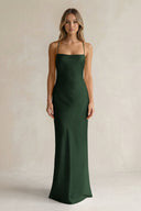 Sheath Satin Spaghetti Strap Bridesmaid Dress in Moss - KissProm Bridesmaid Dresses