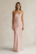 Sheath Satin Spaghetti Strap Bridesmaid Dress in Pale Blush - KissProm Bridesmaid Dresses