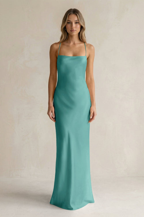 Sheath Satin Spaghetti Strap Bridesmaid Dress in Pale Pistachio - KissProm Bridesmaid Dresses