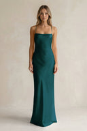 Sheath Satin Spaghetti Strap Bridesmaid Dress in Pine - KissProm Bridesmaid Dresses