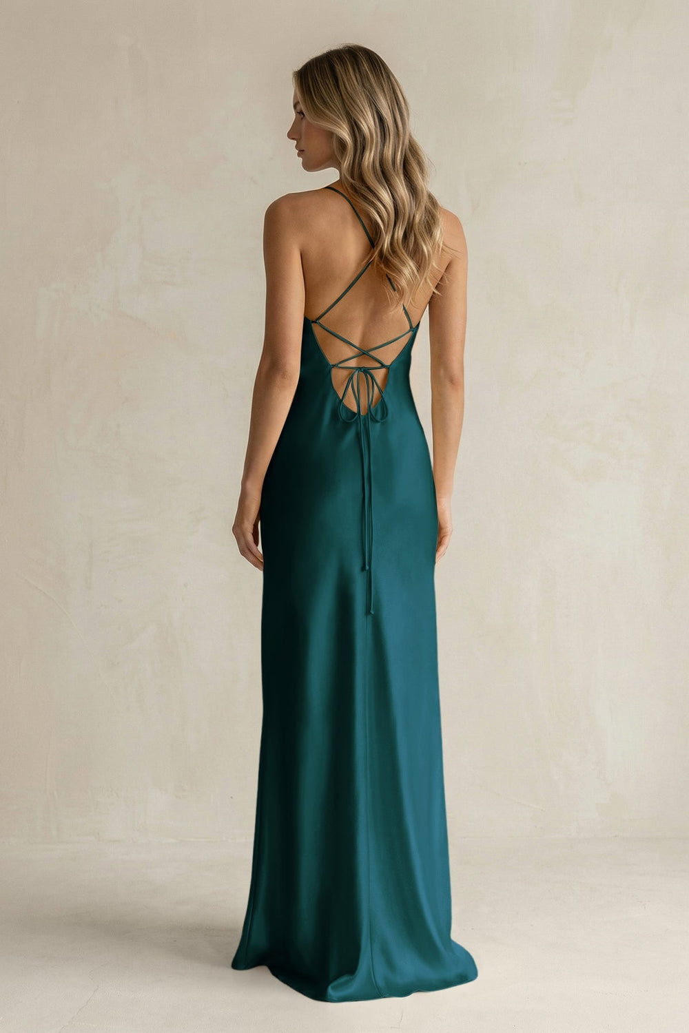 Sheath Satin Spaghetti Strap Bridesmaid Dress in Pine - KissProm Bridesmaid Dresses