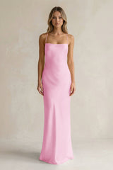 Sheath Satin Spaghetti Strap Bridesmaid Dress in Pink - KissProm Bridesmaid Dresses