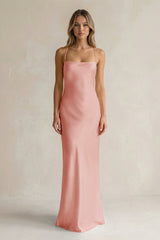 Sheath Satin Spaghetti Strap Bridesmaid Dress in Rose Petal - KissProm Bridesmaid Dresses