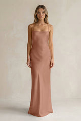 Sheath Satin Spaghetti Strap Bridesmaid Dress in Rosette - KissProm Bridesmaid Dresses