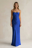 Sheath Satin Spaghetti Strap Bridesmaid Dress in Royal Blue - KissProm Bridesmaid Dresses