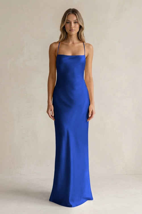 Sheath Satin Spaghetti Strap Bridesmaid Dress in Royal Blue - KissProm Bridesmaid Dresses