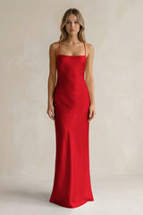 Sheath Satin Spaghetti Strap Bridesmaid Dress in Ruby Red - KissProm Bridesmaid Dresses
