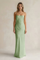 Sheath Satin Spaghetti Strap Bridesmaid Dress in Sage - KissProm Bridesmaid Dresses