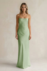 Sheath Satin Spaghetti Strap Bridesmaid Dress in Sage - KissProm Bridesmaid Dresses