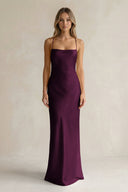 Sheath Satin Spaghetti Strap Bridesmaid Dress in Sangria - KissProm Bridesmaid Dresses