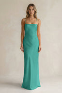 Sheath Satin Spaghetti Strap Bridesmaid Dress in Sea Glass - KissProm Bridesmaid Dresses