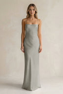 Sheath Satin Spaghetti Strap Bridesmaid Dress in Silver - KissProm Bridesmaid Dresses