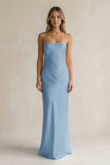 Sheath Satin Spaghetti Strap Bridesmaid Dress in Sky Blue - KissProm Bridesmaid Dresses