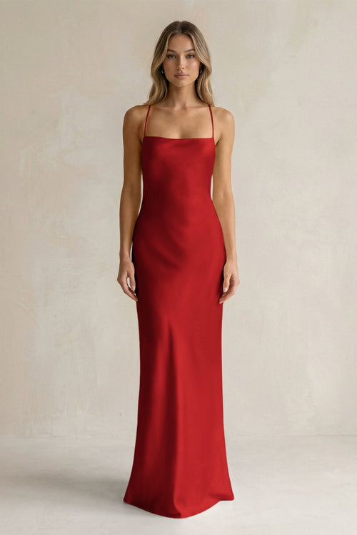 Sheath Satin Spaghetti Strap Bridesmaid Dress in Spice - KissProm Bridesmaid Dresses