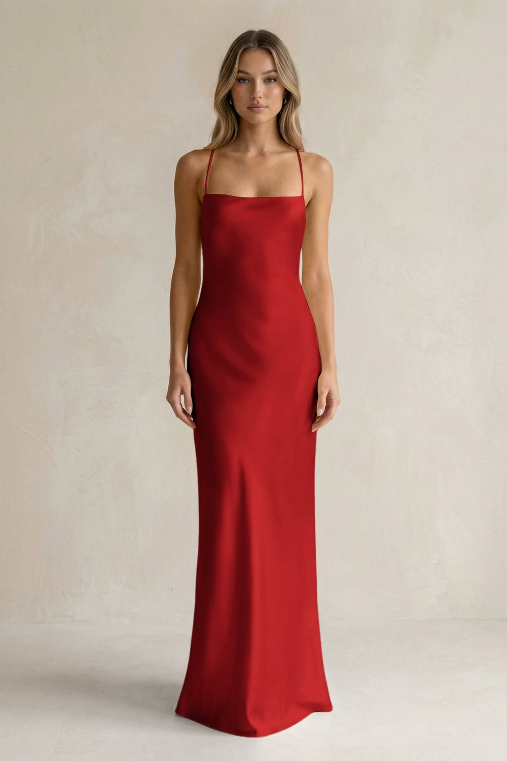 Sheath Satin Spaghetti Strap Bridesmaid Dress in Spice - KissProm Bridesmaid Dresses