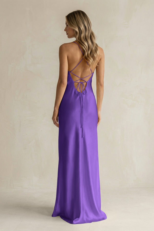 Sheath Satin Spaghetti Strap Bridesmaid Dress in Tahiti - KissProm Bridesmaid Dresses
