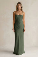 Sheath Satin Spaghetti Strap Bridesmaid Dress in Thyme - KissProm Bridesmaid Dresses