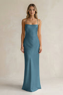 Sheath Satin Spaghetti Strap Bridesmaid Dress in Twilight - KissProm Bridesmaid Dresses