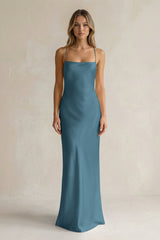 Sheath Satin Spaghetti Strap Bridesmaid Dress in Twilight - KissProm Bridesmaid Dresses