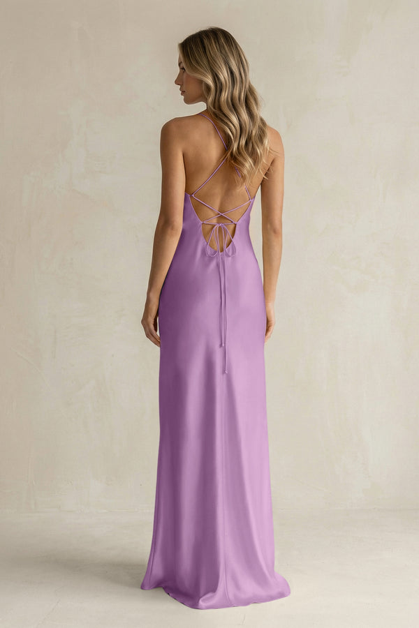 Sheath Satin Spaghetti Strap Bridesmaid Dress in Vintage Mauve - KissProm Bridesmaid Dresses