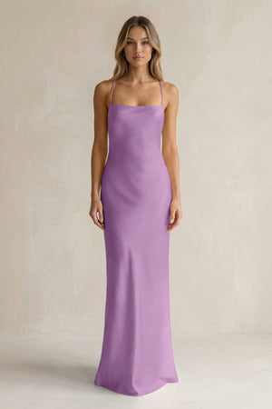 Sheath Satin Spaghetti Strap Bridesmaid Dress in Vintage Mauve - KissProm Bridesmaid Dresses