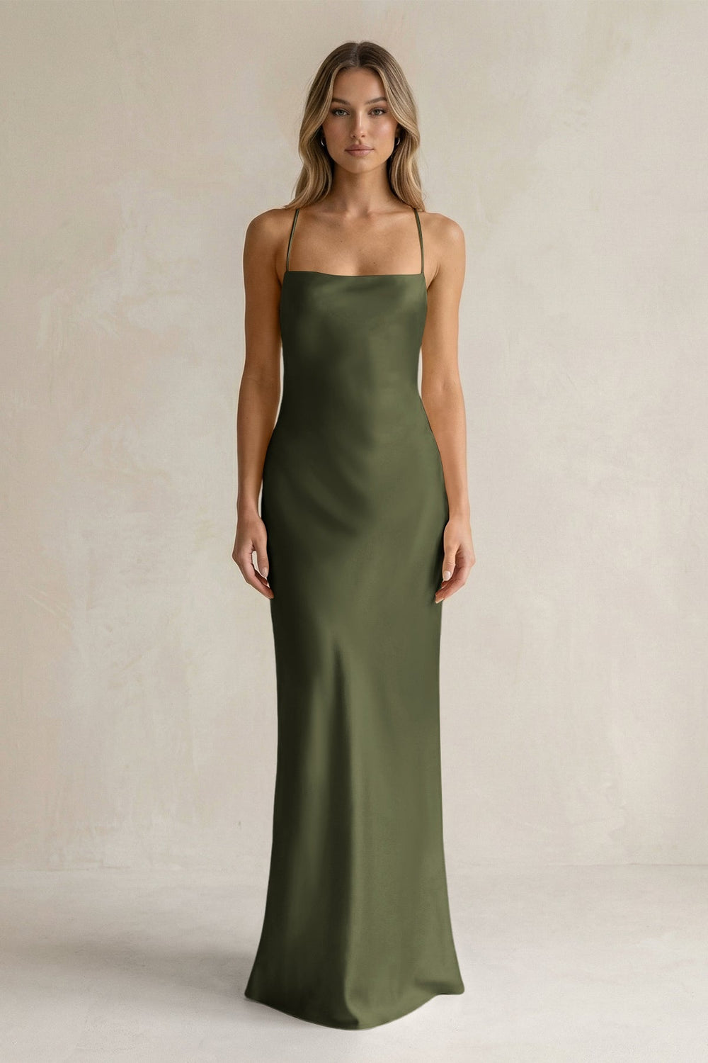Sheath Satin Spaghetti Strap Bridesmaid Dress in Willow Green - KissProm Bridesmaid Dresses