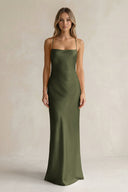 Sheath Satin Spaghetti Strap Bridesmaid Dress in Willow Green - KissProm Bridesmaid Dresses