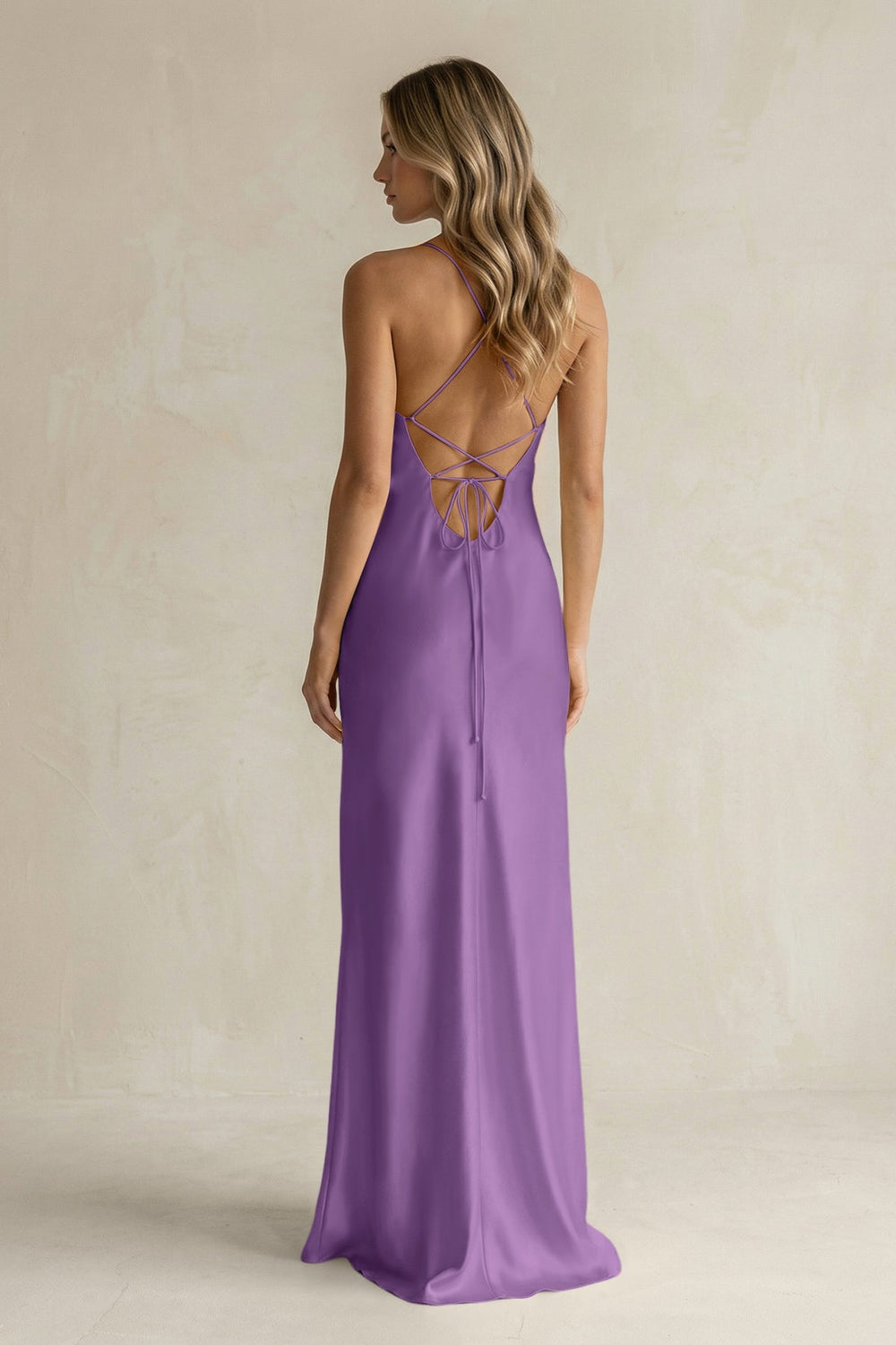 Sheath Satin Spaghetti Strap Bridesmaid Dress in Wisteria - KissProm Bridesmaid Dresses