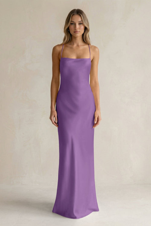 Sheath Satin Spaghetti Strap Bridesmaid Dress in Wisteria - KissProm Bridesmaid Dresses