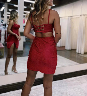 Kerstin |Sheath Beaded Satin Homecoming Dress with Slit