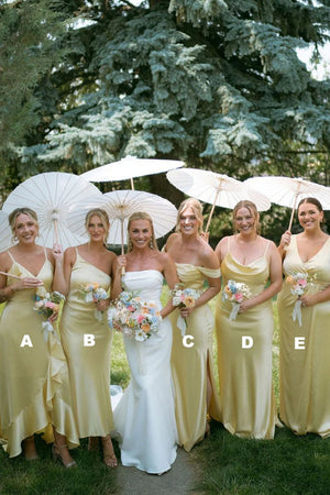 Sheath Silk Satin Yellow Long Bridesmaid Dresses, Yellow / 14 / E