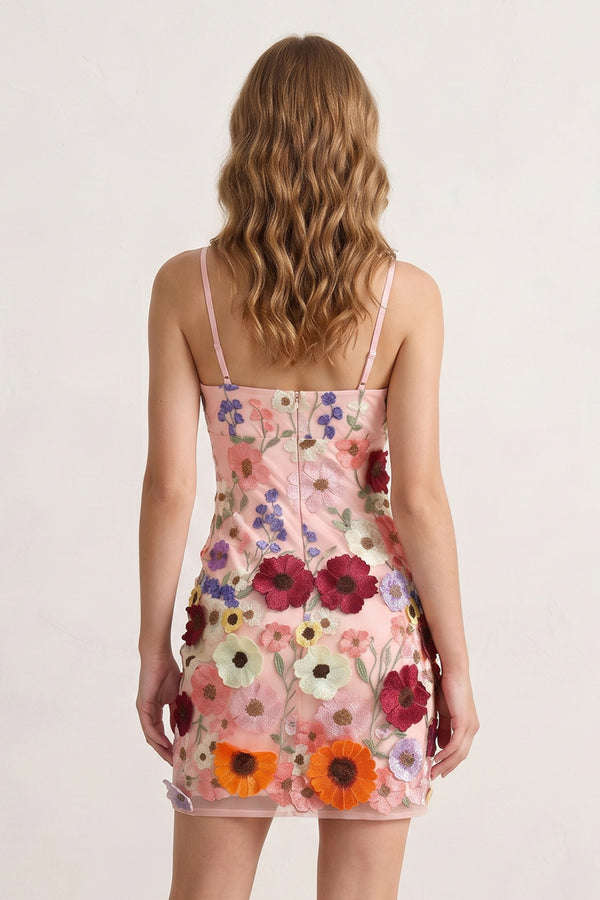 Sheath Spaghetti Straps 3D Flower Homecoming Dress - KissProm