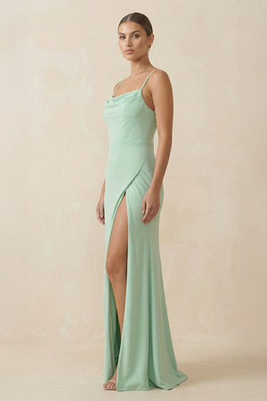 Sheath Spaghetti Straps Chiffon Long Bridesmaid Dress - KissProm Bridesmaid Dresses
