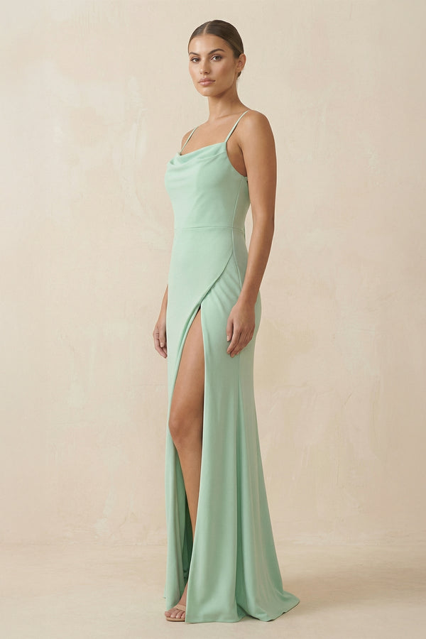 Sheath Spaghetti Straps Chiffon Long Bridesmaid Dress - KissProm Bridesmaid Dresses