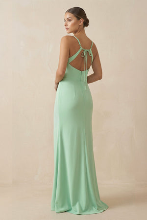 Sheath Spaghetti Straps Chiffon Long Bridesmaid Dress - KissProm Bridesmaid Dresses