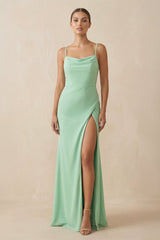 Sheath Spaghetti Straps Chiffon Long Bridesmaid Dress - KissProm Bridesmaid Dresses