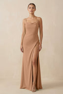 Sheath Spaghetti Straps Chiffon Long Bridesmaid Dress in Bronzer - KissProm Bridesmaid Dresses