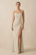 Sheath Spaghetti Straps Chiffon Long Bridesmaid Dress in Champagne - KissProm Bridesmaid Dresses