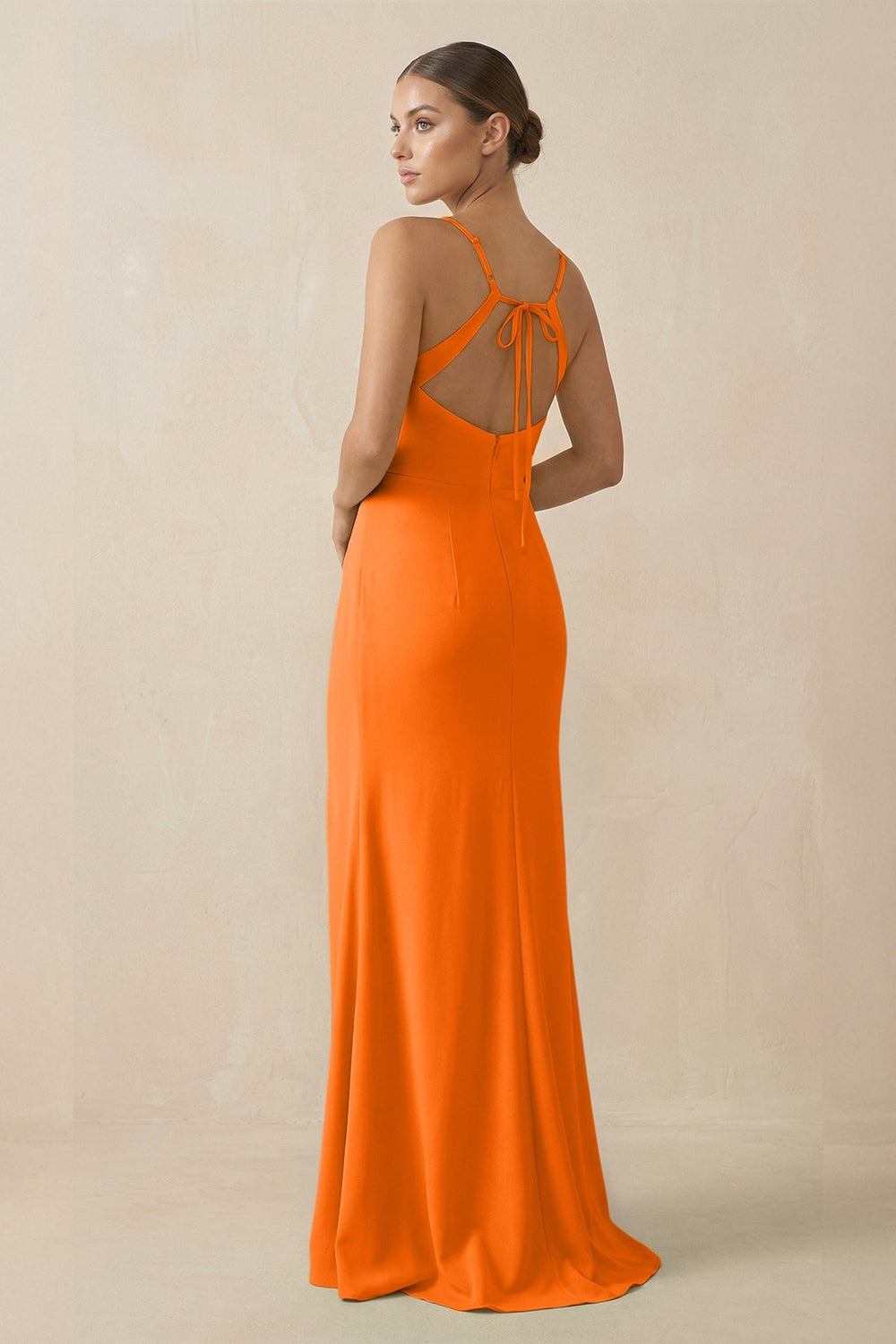 Sheath Spaghetti Straps Chiffon Long Bridesmaid Dress in Cinnamon - KissProm Bridesmaid Dresses