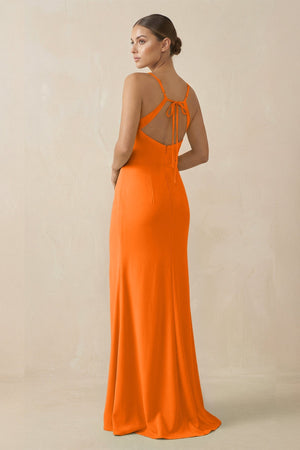 Sheath Spaghetti Straps Chiffon Long Bridesmaid Dress in Cinnamon - KissProm Bridesmaid Dresses