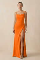 Sheath Spaghetti Straps Chiffon Long Bridesmaid Dress in Cinnamon - KissProm Bridesmaid Dresses