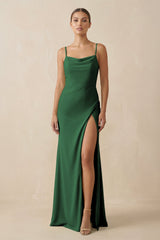 Sheath Spaghetti Straps Chiffon Long Bridesmaid Dress in Dark Green - KissProm Bridesmaid Dresses