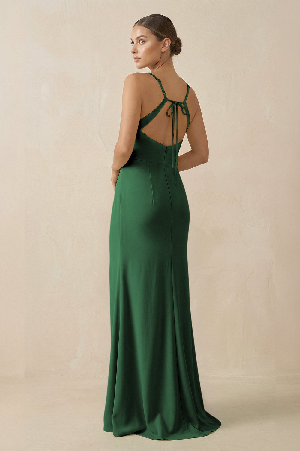 Sheath Spaghetti Straps Chiffon Long Bridesmaid Dress in Dark Green - KissProm Bridesmaid Dresses