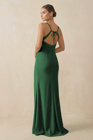 Sheath Spaghetti Straps Chiffon Long Bridesmaid Dress in Dark Green - KissProm Bridesmaid Dresses
