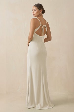 Sheath Spaghetti Straps Chiffon Long Bridesmaid Dress in Dove Gray - KissProm Bridesmaid Dresses